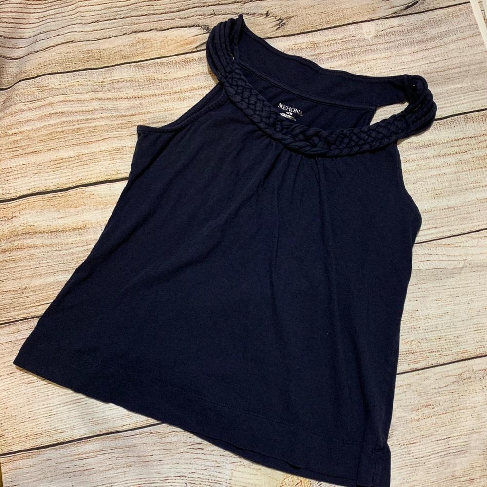 Merona Navy Blue Braided Neckline Tank